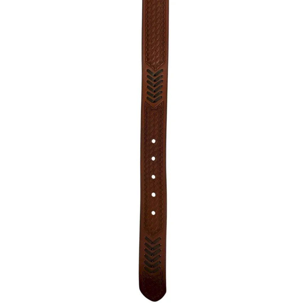 Lucky Brand Men's Size 32 Brown Genuine Leather Lacing Detail Laser Cut Belt NWT